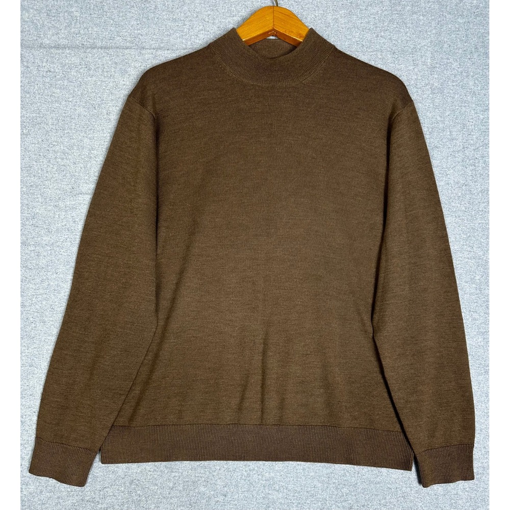 Murano Mock Neck Sweater Men XL Brown 100% Merino Wool Long Sleeve